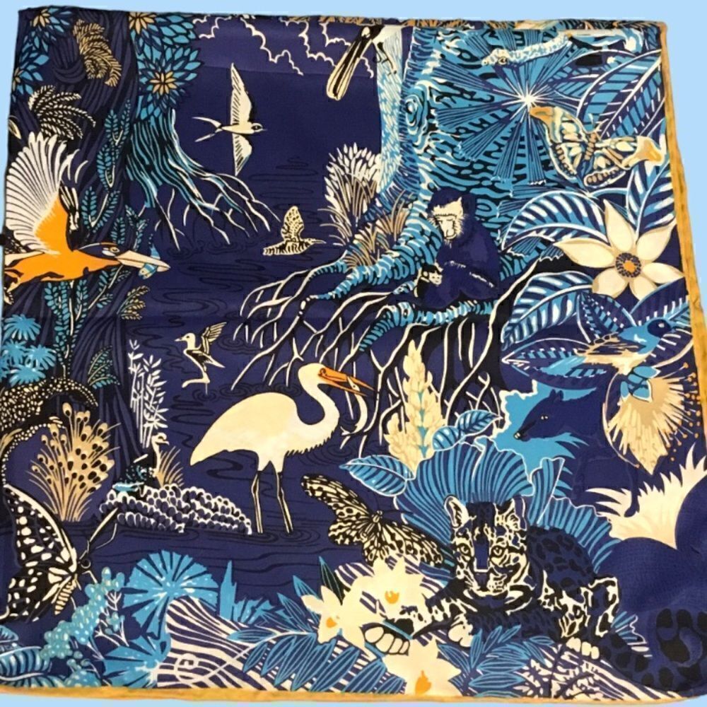 RESORTWEAR VACATION BLUE 💯 % SILK SCARF - Picture 2 of 4